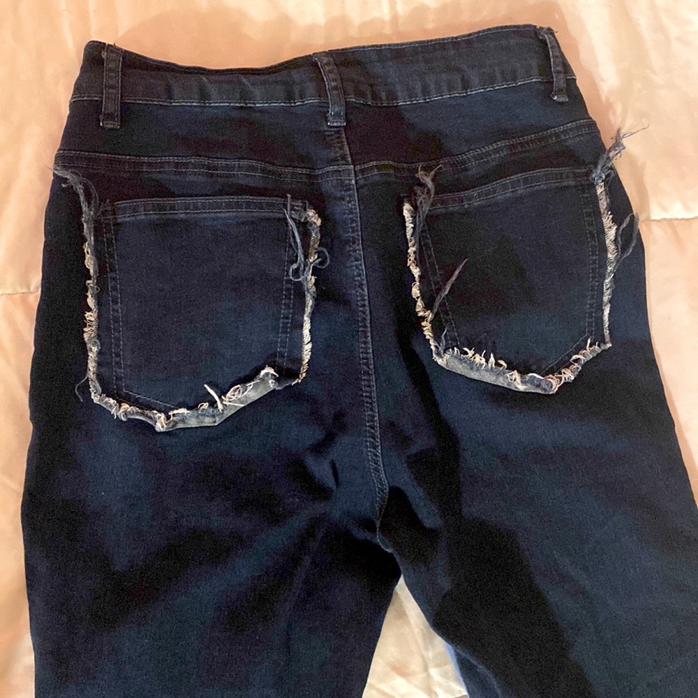 Jeans Patchwork Flared High-Rise Distressed Denim… - image 5